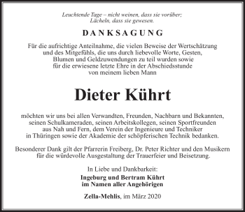 Traueranzeige von Dieter Kührt von Südthüringer Presse