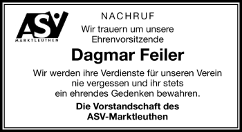 Traueranzeige von Dagmar Feiler von Frankenpost