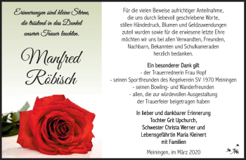 Traueranzeige von Manfred Röbisch von Südthüringer Presse