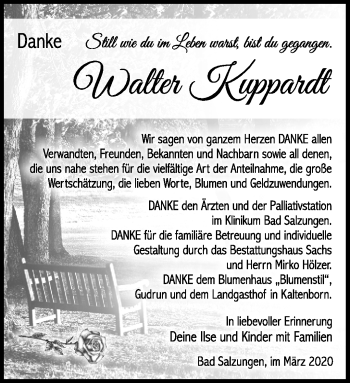 Traueranzeige von Walter Kuppardt von Südthüringer Presse
