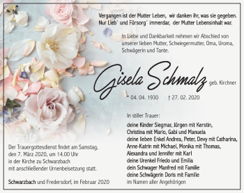 Traueranzeige von Gisela Schmalz von Südthüringer Presse