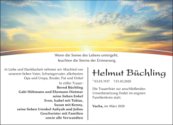 Traueranzeige von Helmut Büchling von Südthüringer Presse