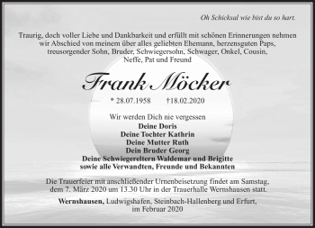 Traueranzeige von Frank Möcker von Südthüringer Presse