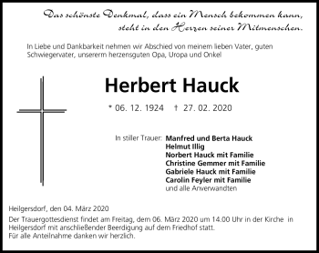 Traueranzeige von Herbert Hauck von Neue Presse Coburg