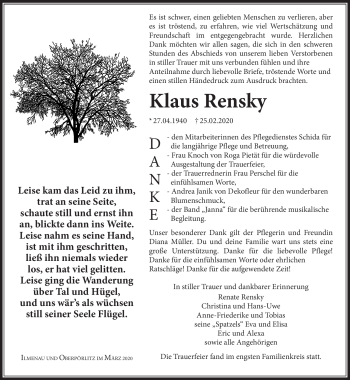 Traueranzeige von Klaus Rensky von Südthüringer Presse