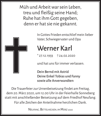 Traueranzeige von Werner Karl von Südthüringer Presse