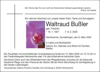 Traueranzeige von Waltraud Bußler von Frankenpost