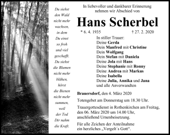 Traueranzeige von Hans Scherbel von Neue Presse Coburg