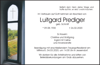 Traueranzeige von Luitgard Prediger von Neue Presse Coburg