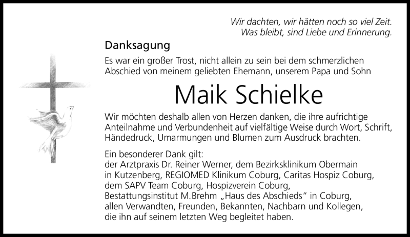  Traueranzeige für Maik Schielke vom 21.03.2020 aus Neue Presse Coburg