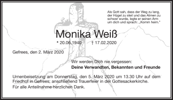 Traueranzeige von Monika Weiß von Frankenpost