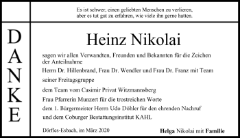 Traueranzeige von Heinz Nikolai von Neue Presse Coburg