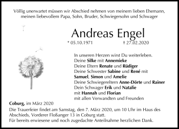 Traueranzeige von Andreas Engel von Neue Presse Coburg