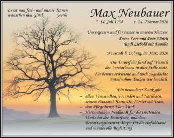 Traueranzeige von Max Neubauer von Neue Presse Coburg