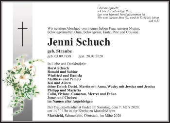 Traueranzeige von Jenni Schuch von Südthüringer Presse