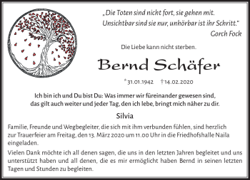 Traueranzeige von Bernd Schäfer von Frankenpost