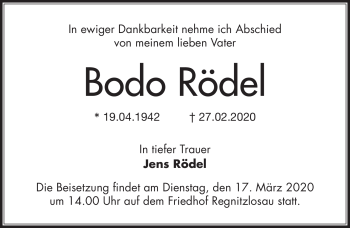 Traueranzeige von Bodo Rödel von Frankenpost