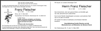Traueranzeige von Franz Fleischer von Frankenpost