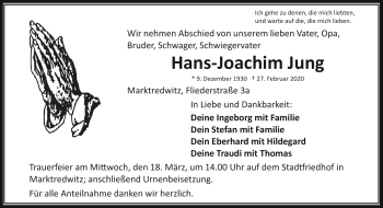 Traueranzeige von Hans-Joachim Jung von Frankenpost