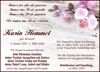 Traueranzeige von Karin Hommel von Südthüringer Presse