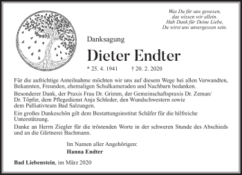 Traueranzeige von Dieter Endter von Südthüringer Presse