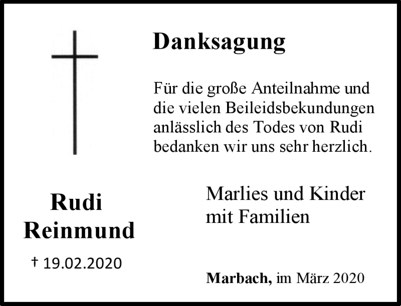  Traueranzeige für Rudi Reinmund vom 14.03.2020 aus Neue Presse Coburg