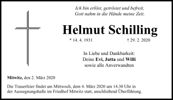 Traueranzeige von Helmut Schillng von Neue Presse Coburg