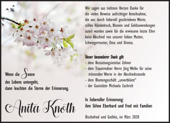 Traueranzeige von Anita Knoth von Südthüringer Presse