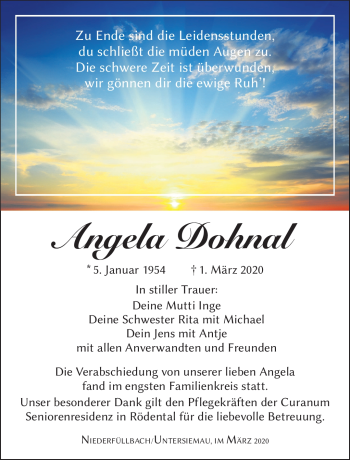 Traueranzeige von Angela Dohnal von Neue Presse Coburg