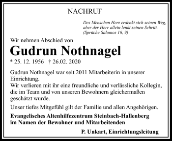 Traueranzeige von Gudrun Nothnagel von Südthüringer Presse