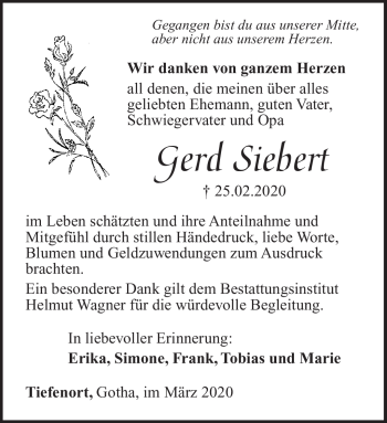Traueranzeige von Gerd Siebert von Südthüringer Presse