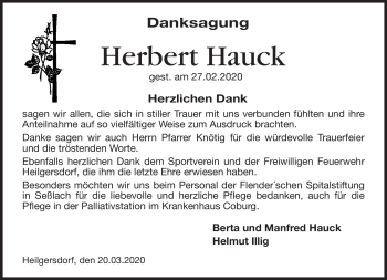 Traueranzeige von Herbert Hauck von Neue Presse Coburg