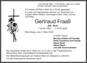 Traueranzeige von Gertraud Fraaß von Frankenpost