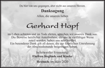 Traueranzeige von Gerhard Hopf von Südthüringer Presse