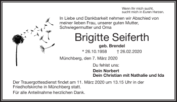 Traueranzeige von Brigitte Seiferth von Frankenpost