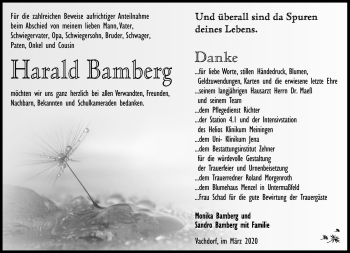 Traueranzeige von Harlad Bamberg von Südthüringer Presse