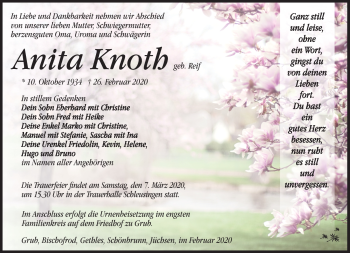 Traueranzeige von Anita Knoth von Südthüringer Presse
