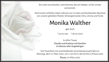Traueranzeige von Monika Walther von Südthüringer Presse