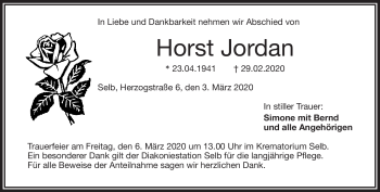 Traueranzeige von Horst Jordan von Frankenpost
