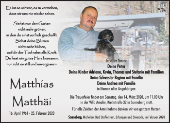 Traueranzeige von Matthias Mattäi von Südthüringer Presse