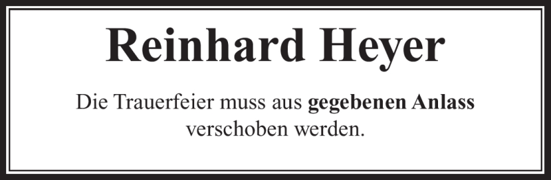  Traueranzeige für Reinhard Heyer vom 17.03.2020 aus Südthüringer Presse