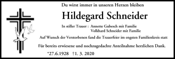 Traueranzeige von Hildegard Schneider von Neue Presse Coburg
