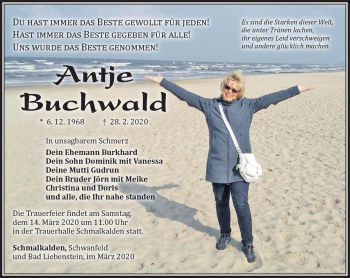 Traueranzeige von Antje Buchwald von Südthüringer Presse