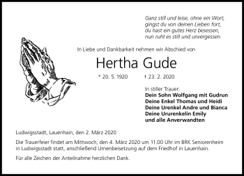 Traueranzeige von Hertha Gude von Neue Presse Coburg