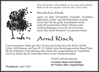 Traueranzeige von Arnd Risch von Südthüringer Presse