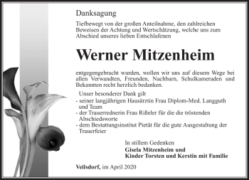 Traueranzeige von Werner Mitzenheim von Südthüringer Presse