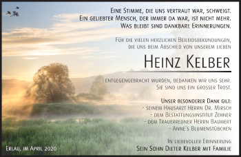 Traueranzeige von Heinz Kelber von Südthüringer Presse