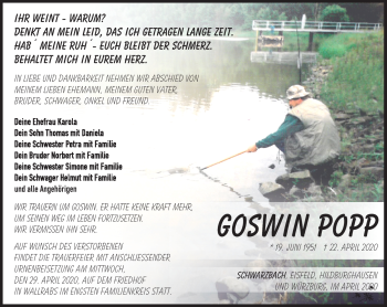 Traueranzeige von Goswin Popp von Südthüringer Presse