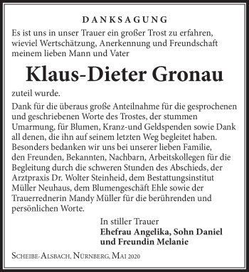 Traueranzeige von Klaus-Dieter Gronau von Südthüringer Presse