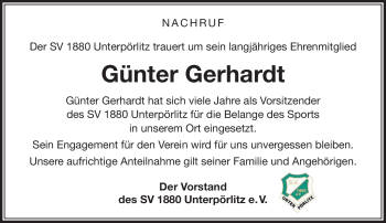 Traueranzeige von Günter Gerhardt von Südthüringer Presse